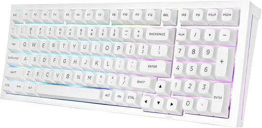 Redragon K723 Wireless Mechanical Gaming Keyboard Creamy, Bluetooth/2.4G/USB-C Wired, RGB Backlit, Hot Swappable Pre-lubed Linear Switches, 96% Custom Gasket Structure for PC/Mac/PS/Xbox,White