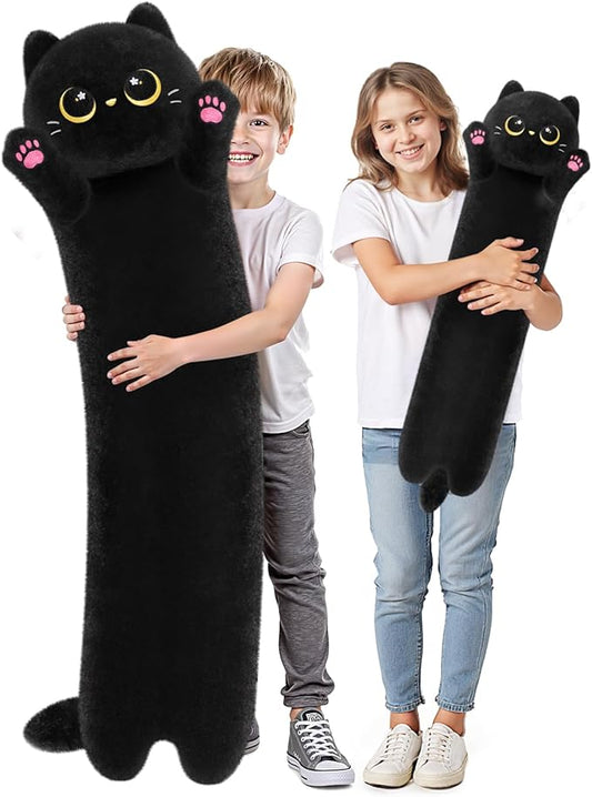 Mewaii Artist-Designed Ultra Soft Long Black Cat Plush Body Pillow, Extra Stuffing for Comfort, Premium Quality Stuffed Animal Gift for Girlfriend or Cat Lovers (Black Cat Body Pillow 44 Inch)