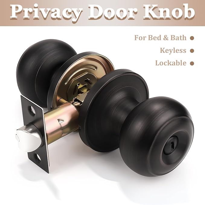 Probrico 5 Pack Interior Bathroom Privacy Keyless Doorknobs Door Lock Lockset in Oil Rubbed Bronze