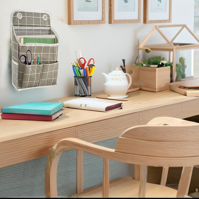 Hanging Basket for Organizing, Wall Organizer with Pockets and Over The Door Organizer，Can for Home, Closet, Office and Camper (Grey Grid2)