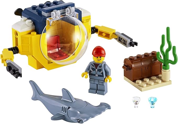 LEGO City Ocean Mini-Submarine 60263, Underwater Playset, Featuring a Toy Submarine, Pirate Treasure Chest, Hammerhead Shark Figure and a Pilot Minifigure, Great Gift for Kids (41 Pieces)