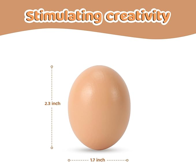 Fake Chicken Eggs, 15-Count Brown Wooden Artificial Eggs in Carton for Painting and Crafts, Food Toys for Play and Room Decor, Fake Eggs for Nesting Boxes and Poultry Incubators.