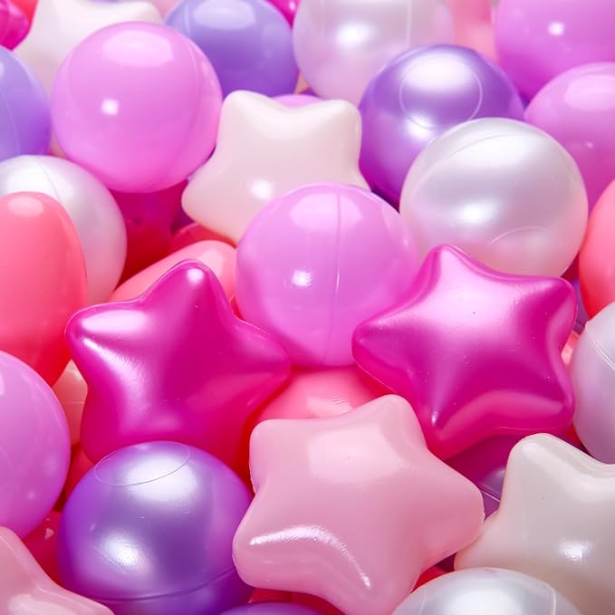 GOGOSO Shape Ball Pits Balls, Star Heart Plastic Play Balls for Toddlers Kids Children, DIY Giant Friendship Bracelet Banner