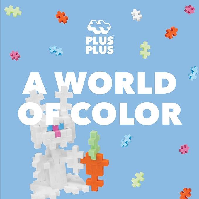 PLUS PLUS 3D Puzzle Building Block Set, 70 Mini Interlocking Pieces, Fun Holiday Activities for Kids - Bunny Mini Maker Tube