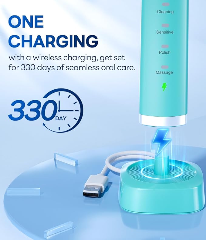 Bymore Electric Toothbrush for Adults,Kids Electric Toothbrush,Travel Sonic Kids Toothbrush with 8 Replacement Heads,Ultra Soft Rechargeable Toothbrush-Blue