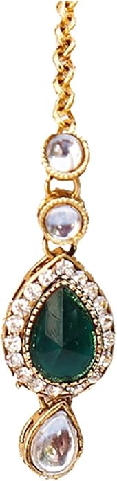 Aheli Indian Traditional Bollywood Kundan Maang Tikka Earrings Necklace Set Ethnic Jewelry Gift for Women Green Blue