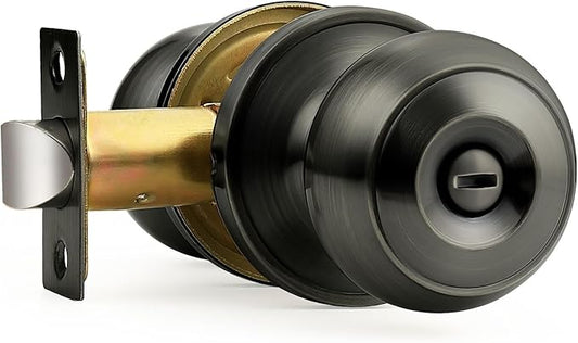 Probrico Satin Gunmetal Door Knobs for Bedroom Bathroom, Interior Door Knob with Round Ball, Grey Privacy Door Knob, 1 Pack