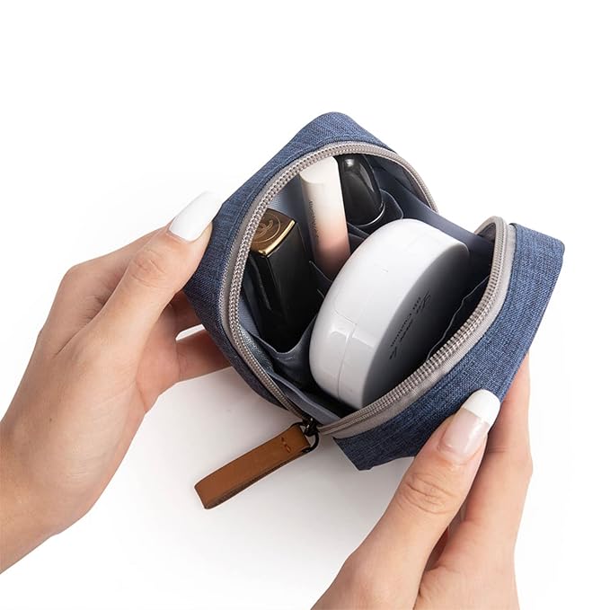 Hekyip Mini Cosmetic Bag, Travel Makeup Pouch, Portable Waterproof Cosmetic Pouch for Ladies Women, Mini (Mini Navy Blue)