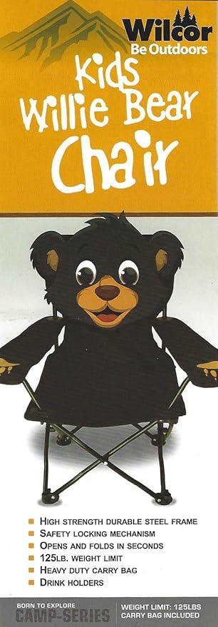 Kids Camping Chair | Folding Outdoor Chair for Toddlers | Boys or Girls | Lightweight, Portable, and Durable | Great for Beach, Patio or Sporting Events (Kids Camp Chair, Willie Bear)