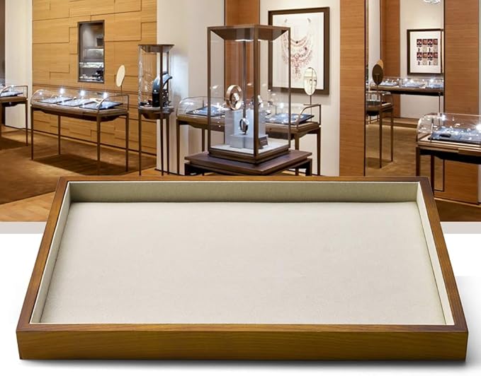 Oirlv Wood Flat Jewelry Tray Stackable Jewelry Drawer Organizer Showcase Jewelry Holder (Creamy-white flat tray)