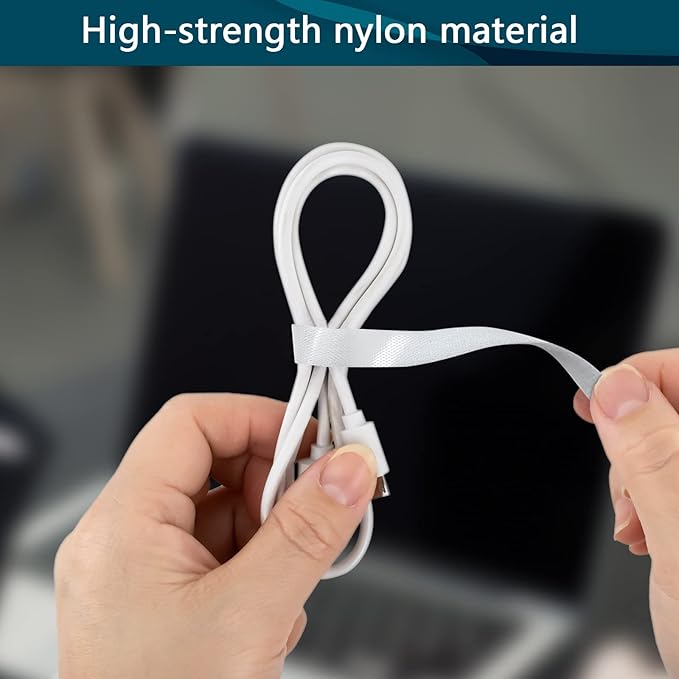 50PCS Reusable Adjustable Cable Ties, Microfiber Cloth Used for Computer Link Cable Cord Management (white)