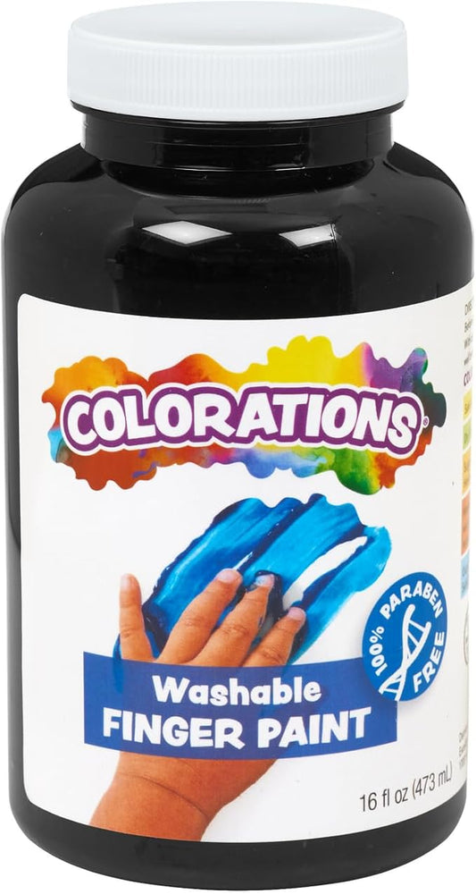 Colorations Washable Finger Paints, Black, Non-Toxic, Creamy, Vibrant, Kids Paint, Craft, Hobby, Fun, Art Supplies, Young kids, finger painting, hand painting, 16 oz.