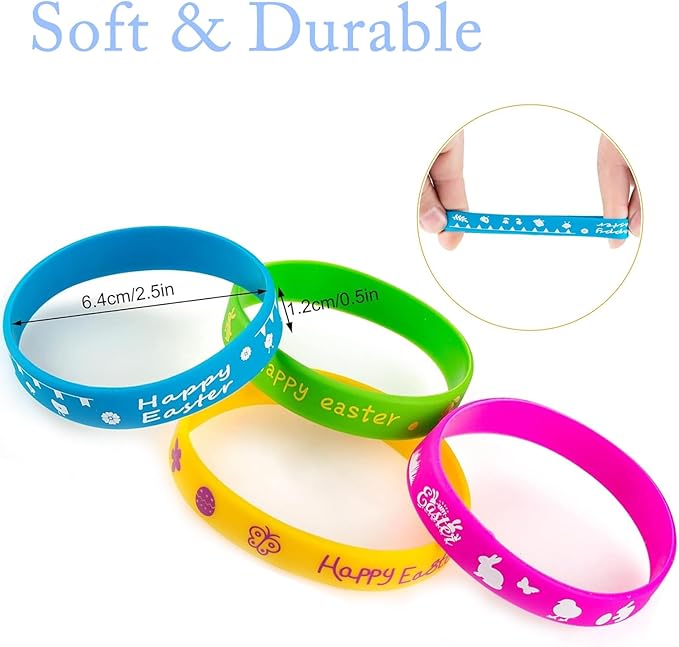 48Pcs Easter Party Favors Silicone Bracelets Slap Bracelets Assorted for Kids Girls Boys Toddlers Easter Egg School Classroom Exchange Prizes Gifts