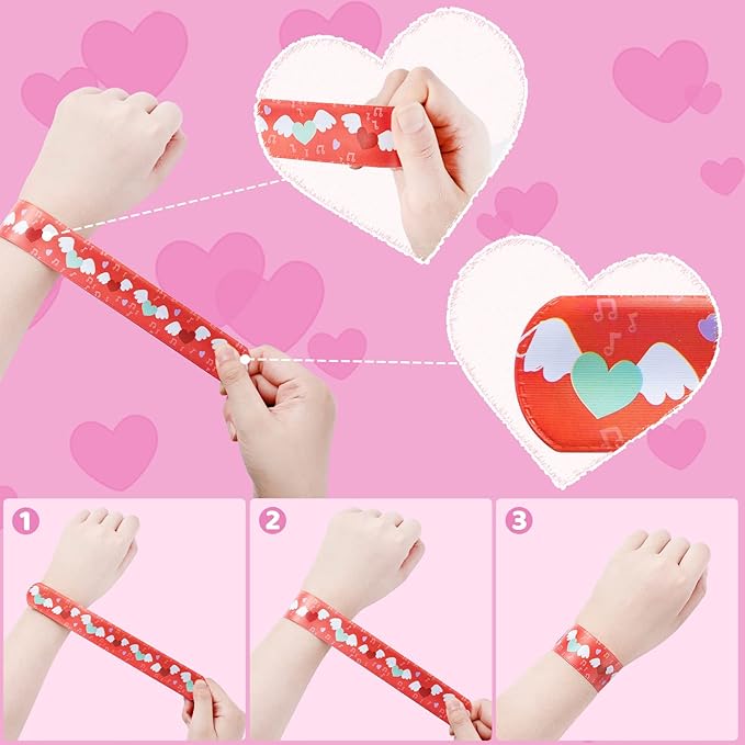 JOYIN 48 Pcs Valentines Day Slap Bracelets with Colorful Hearts and Animal for Party Favors, Kids School Supplies, Birthday presents, and Game Prizes