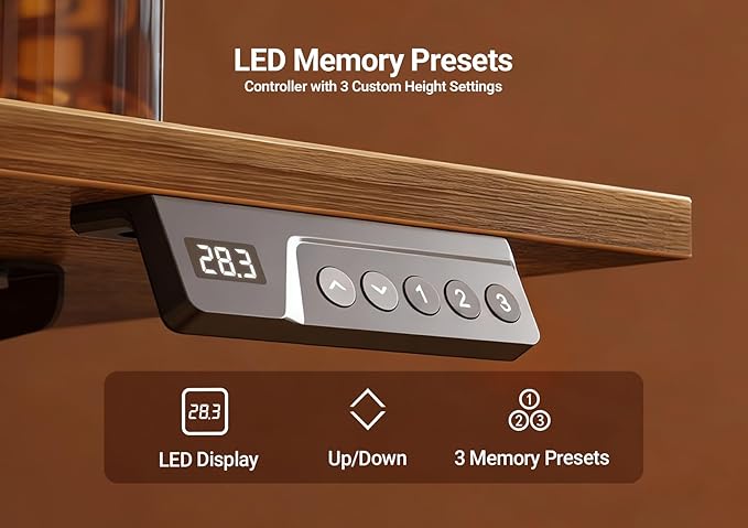 Seang Electric Height Adjustable Standing Desk, 55 x 24 Inch Sit Stand Desk with T-Shaped Frame, 3 Memory Presets & Cable Management for Home Office Computer Workstation, Black Frame/Rustic Brown Top