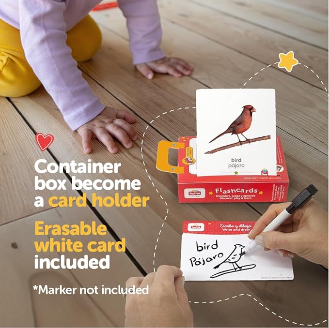 Tool-be Animal Cards. 18 Real Photos of Farm Animals. Spanish-English Flash Cards for Babies 6-12 Months, Montessori Toys for 1+ Year Old, Baby Flash Cards 12 to 18 Months, up to 6Y