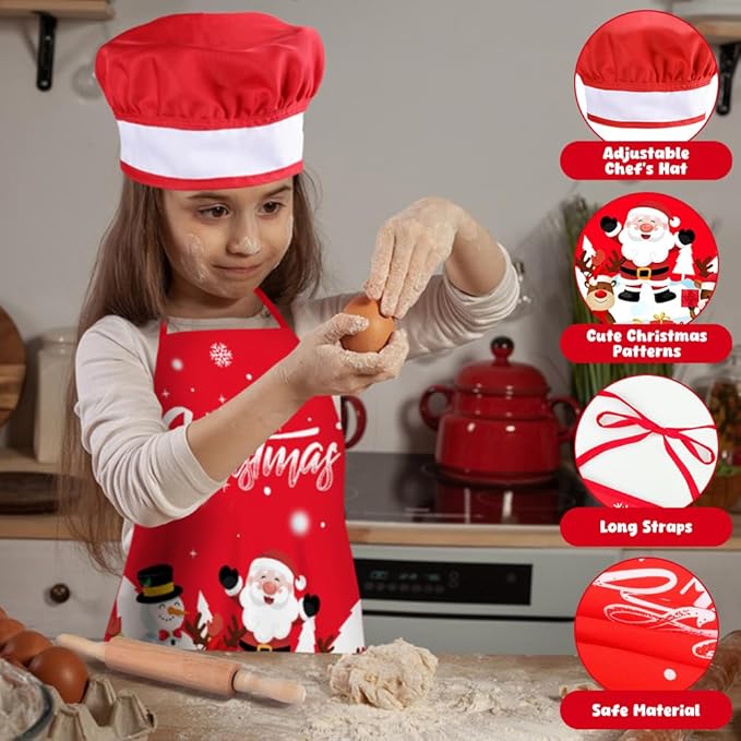 Labeol Christmas Kitchen Kids Cooking Sets Real, 27 PCS Kids Baking Set with Apron, Chef Hats and Oven Mitts for Christmas Dinner Party Baking, Fun Cooking Gifts for Boys Girls