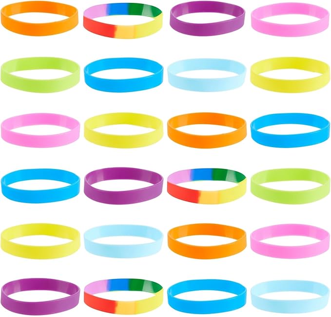 BLUE PANDA 48 Pack Multi-Colored Silicone Bracelets Bulk Set for Sports Teams, Games, Colored Wrist Bands for Sublimation, 8 Colors, 8 In