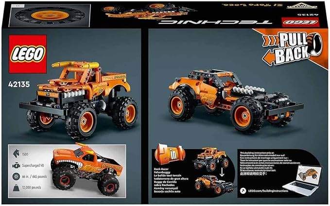 LEGO® Technic Monster Jam™ El Toro Loco™ 42135 Model Building Kit; 2-in-1 Pull-Back Toy