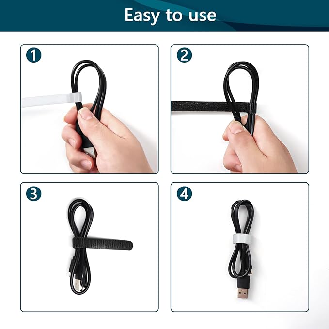 50PCS Reusable Cable Ties,Adjustable Cable Management,Cord Organizer,Cable Organizer,Multi-Purpose Wire Ties (25 Pcs Black and 25 Pcs White Cable Ties)