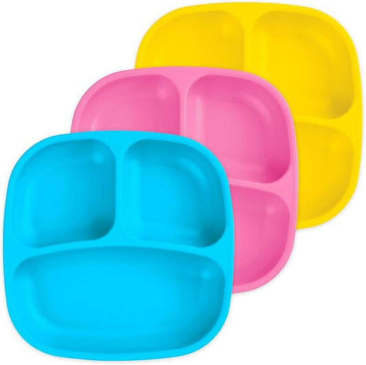 Re-Play Made in USA 7" Deep Walled Divided Plates for Kids, Set of 3 - Reusable 3 Compartment Plates, Dishwasher and Microwave Safe - 7.37" x 7.37" x 1.25", Easter