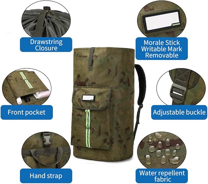 SUOVOCK laundry bag backpack,extra-large heavy duty laundry bags,laundry backpack for college students,drawstring closure (Ruins camouflage laundry bag backpack)