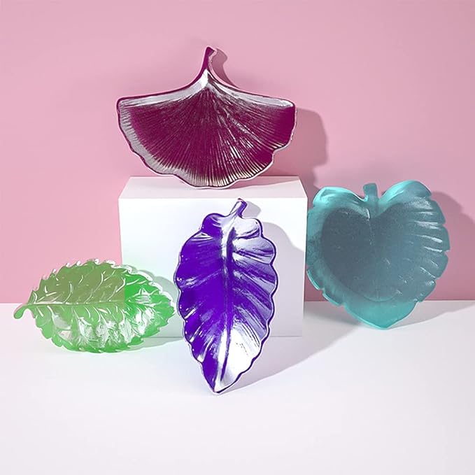 Leaf Tray Resin Silicone Mold 4PCS Set, Resin Fruit Bowl Moulds Epoxy Casting Molds for DIY Jewelry Container, Candy Holder, Soap Dish