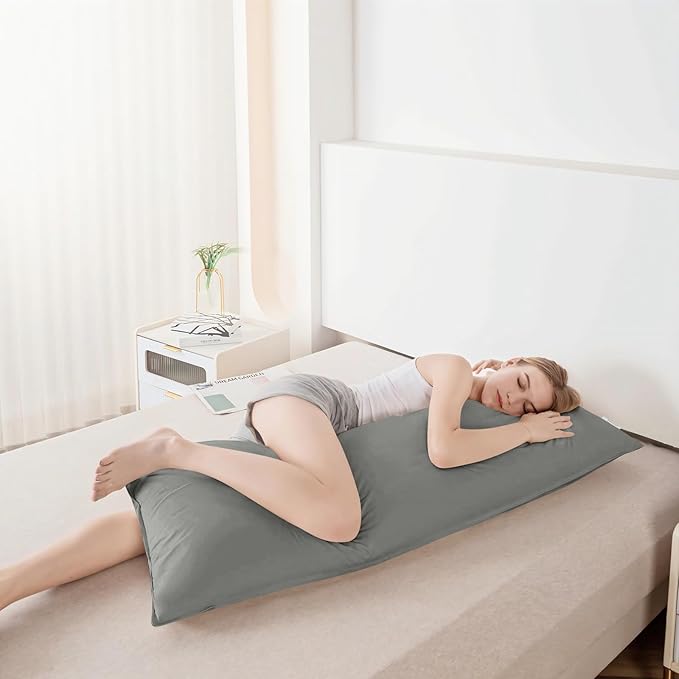 Goose Down Body Pillows for Adults, Large Body Pillow for Side Sleeper, Hugging Feather Body Pillow Insert, Cooling Full Length Long Pillow for Bed with 100% Organic Cotton Shell, 20"x60" Dark Grey