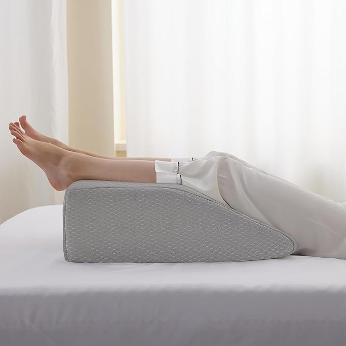 Bedluxe Leg Elevation Pillows, Leg Pillows for Sleeping, Cooling Gel Memory Foam Top, Wedge Pillow for Legs, Leg Wedges for Circulation, Swelling, After Surgery - Removable Cover (8 Inch, Grey)