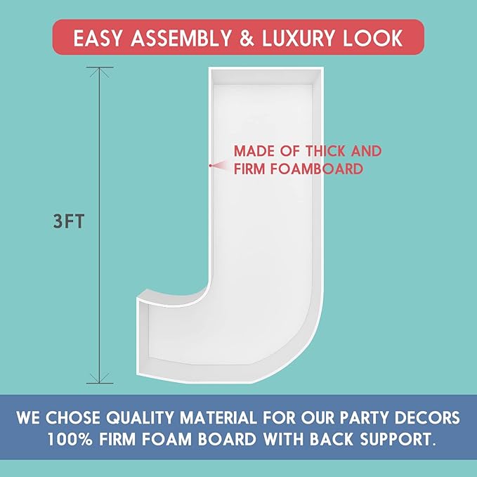 3FT Tall Mosaic Balloon Frame Letters Big Marquee Light Up Letters DIY Kit for Birthday Party Wedding Backdrop Decor Letter J Pre-Cut Foam Board