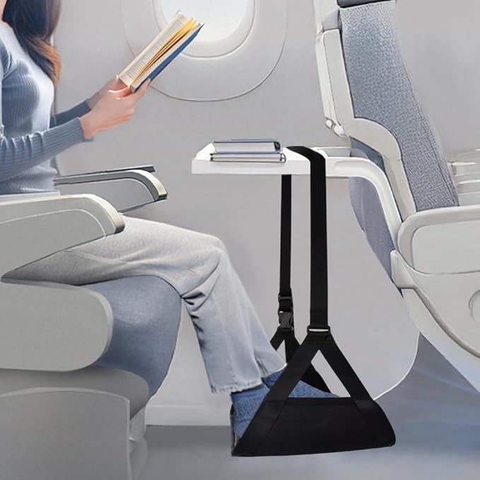 Airplane Foot Hammock, Portable Airplane Footrest, Adjustable Foot Hammock for Plane Travel to Relax Your Feet,Leg Rest for Long Flights,Travel Essentials,Office Footrest(Black)