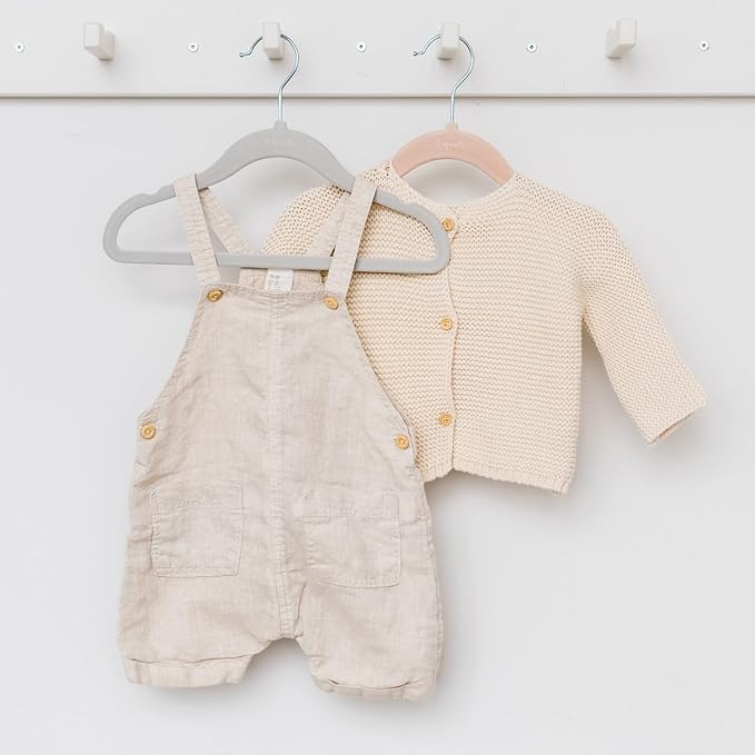 3 Sprouts Velvet Baby Hangers - Non-Slip Hanger for Infant, Toddler, Baby Clothes - Closet Kids Hangers with Slim Design, Nordic Colors, Pack of 30 - Hazelnut