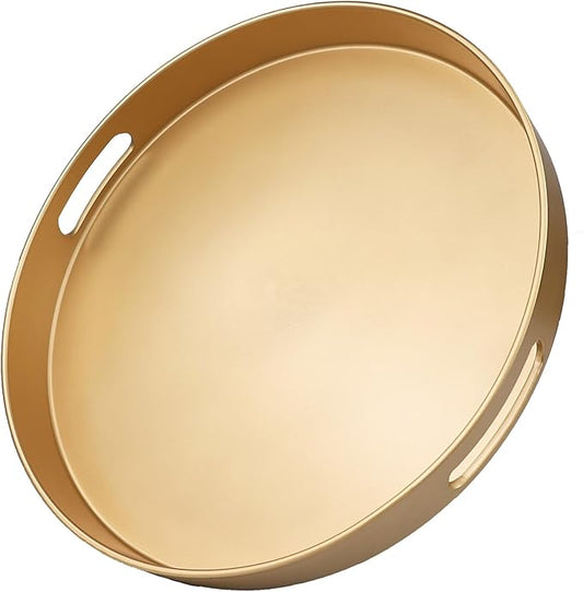 Omuriko Gold Round Decorative Tray with Handles, 13" Versatile Serving Tray for Coffee Table, Ottoman, Ideal for Serving, Displaying, Organizing