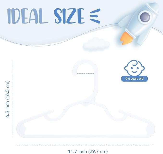 HOUSE DAY Plastic Baby Hangers for Closet 60 Pack, Durable Plastic Kids Hangers for Baby Clothes, Thin & Compact Childrens Hangers, Space Saving White Baby Hangers, Small Hangers for Kids Clothes