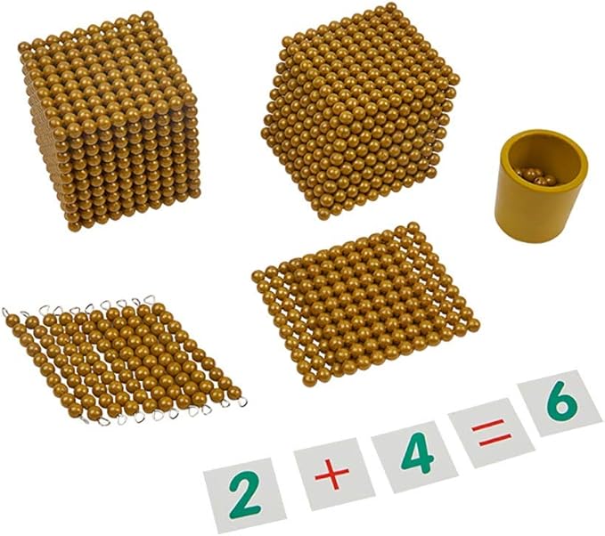 Kghios Montessori Math Beads Toys Materials for Toddlers Golden Beads and Cards Materials Bank Game Thousand Cube Decimal System Mathematics Teaching Materials Baby Preschool Education Toys