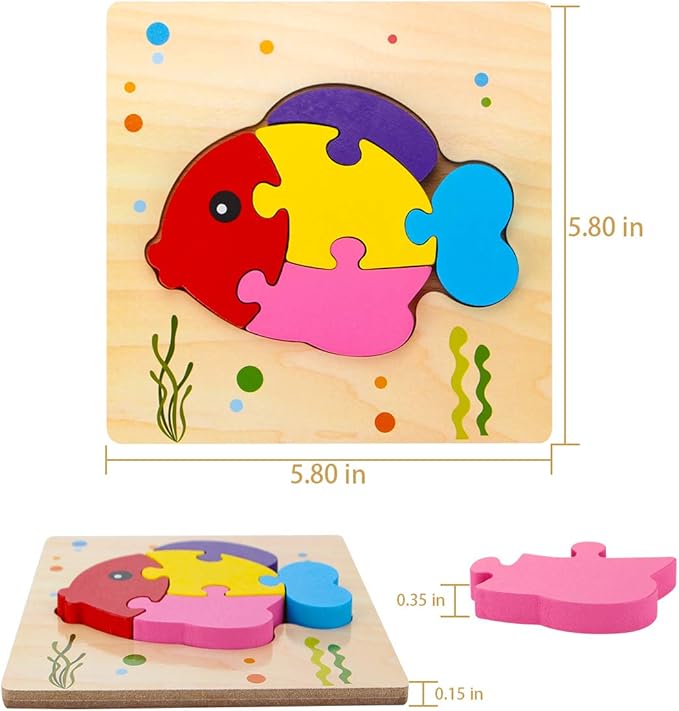 SKYFIELD Wooden Animal Toddler Puzzles for 1 2 3 Years Old Boys & Girls, Baby STEM Educational Toy Gift with 4 Animals Montessori Bright Color Shapes Learning Puzzles,Great Gift Ideas for 1-3