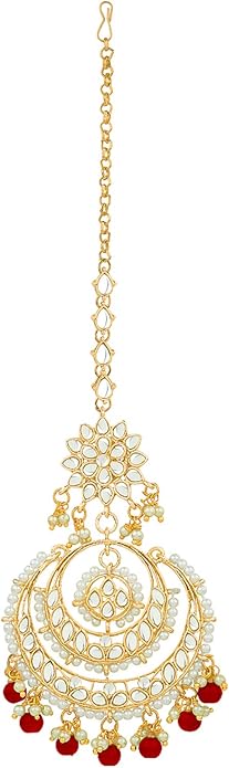 Aheli Bollywood Ethnic Chandbali Style Big Earrings Maang Tikka Set Traditional Fashion Jewelry Gift for Women
