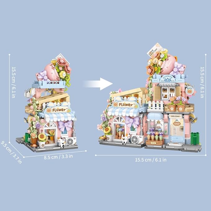 Bear Florist Building Set,Openable Flower Shop 854PCS Building Toy for Boys Girls Age 8+, Mini Brick (Not Compatible with Lego)