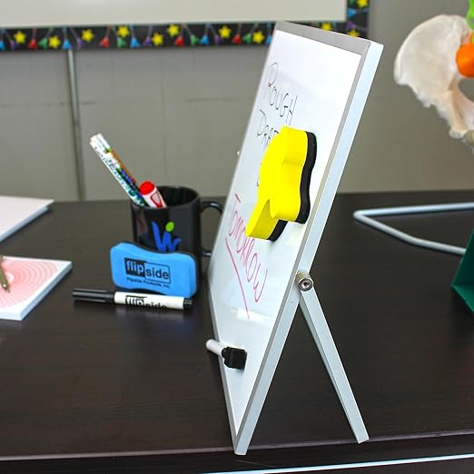 Flipside Products 12" x 12" Double-Sided Dry Erase Magnetic Flip Easel w/Black Dry Erase Marker w/Erase Cap, Adjustable Stand, Tabletop Easel, Small Portable Whiteboard