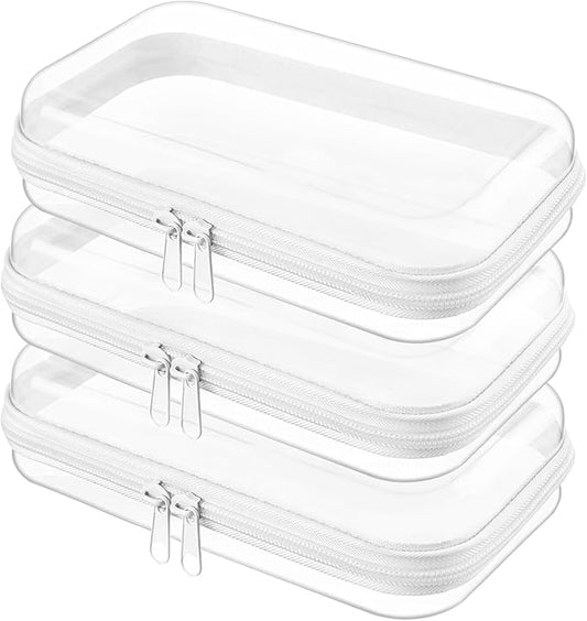 Clear Hard Shell Zipper Case,Clear Toy Storage Pouch,Waterproof Transparent Organizer Comestic Case for Travel, Office, Home(White, 3*S)