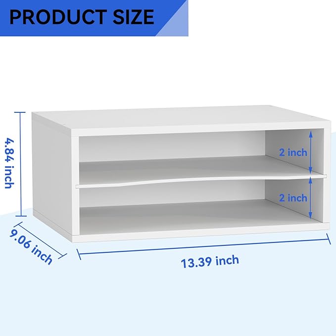 Wood Desktop Letter Tray File Organizer, Paper Storage Mail Sorter with Adjustable Drawer Boards for Home and Office, White