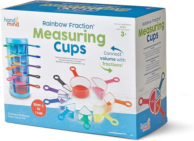 hand2mind Rainbow Fraction Measuring Cups, Fraction Manipulatives, Kids Measuring Cups, Baking Supplies For Kids, Visual Measuring Cups, Unit Fraction, For Kids Kitchen, Montessori Kitchen (Set of 9)