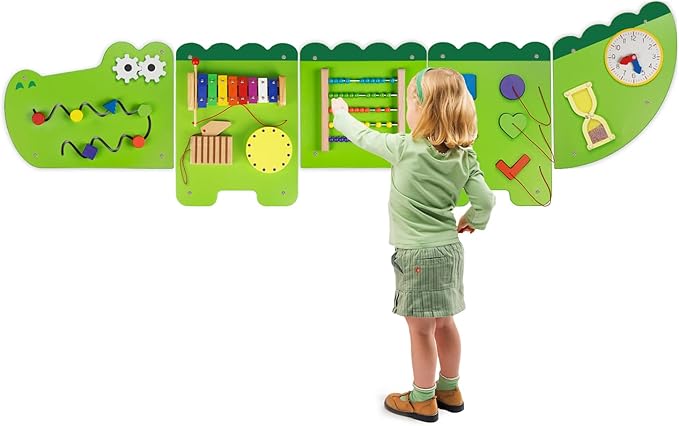 Monläurd® Crocodile Montessori Busy Board,Sensory Board,Educational Toys,Activity Cube,Wall Toys,Daycare Furniture,Playroom Furniture,Interactive Toys,Wooden Toys,Learning Toys,Boys and Girls 6 M+