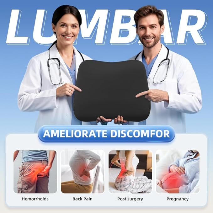 Lumbar Support Pillow for Office Chair, Memory Foam Lumbar Pillow for Lower Back Pain Relief - Black (xiaoyaokaoblack)