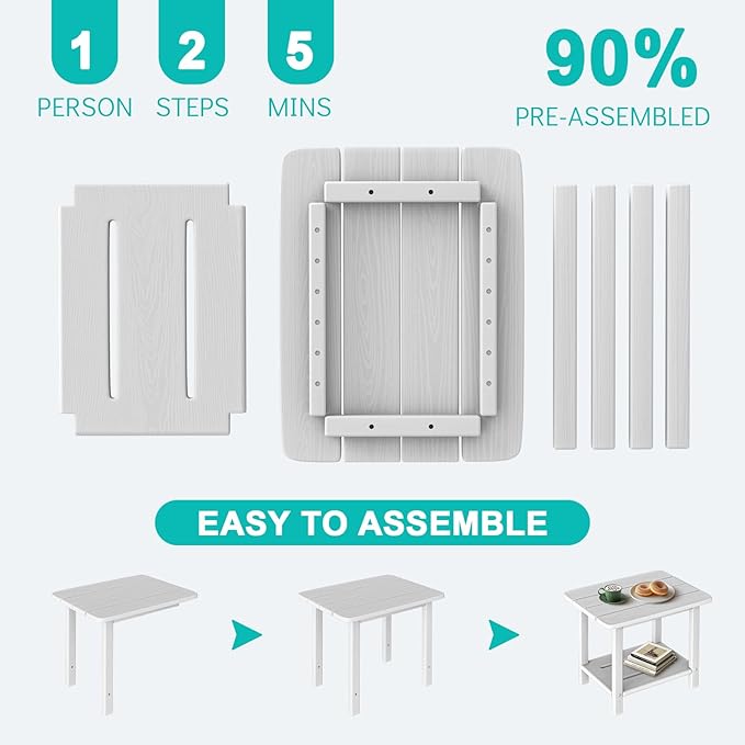 3-Piece Folding Adirondack Chair Set - 38" Extra Tall Back & Embossed Wood Grain, Oversized HDPE Patio Furniture with Side Table & Cup Holders, 380lb Heavy Duty, White
