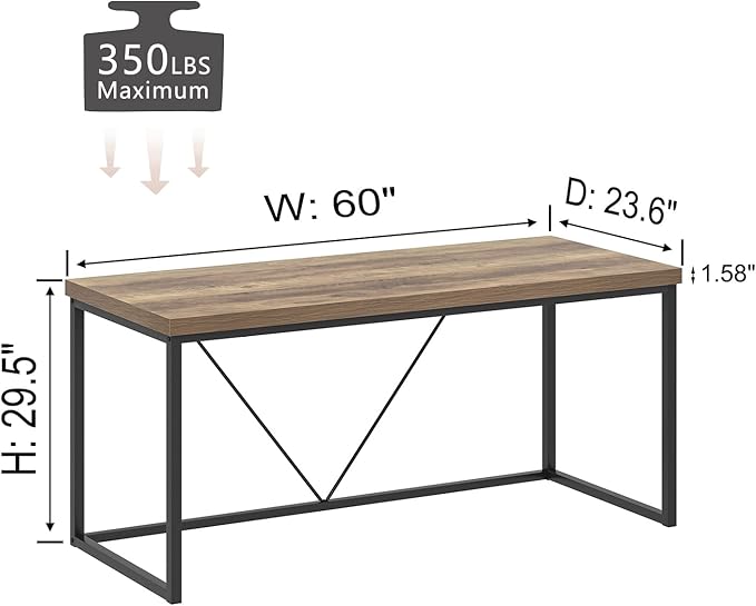 FOLUBAN Industrial Computer Desk, Rustic Wood and Metal Writing Desk, Vintage PC Table for Home Office, Oak 60 inch