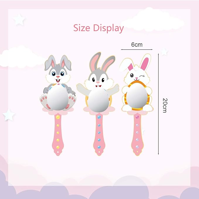 Fennoral 9 Pack Wooden Easter Bunny Craft for Kids Decorate You Own Bunny Mirrors for Girls DIY Paint Hand Mirror for Easter Art Activities Spring Easter Gifts