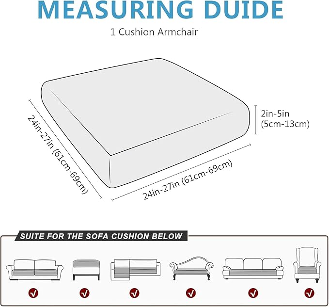 URBANLIFE Stretch Couch Cushion Covers Set of 3 – Replacement Individual Sofa Seat and Back Cushion Slipcovers with Full Elastic Hem, Soft Textured Fabric, Fits 27"x38", Machine Washable (Gray)