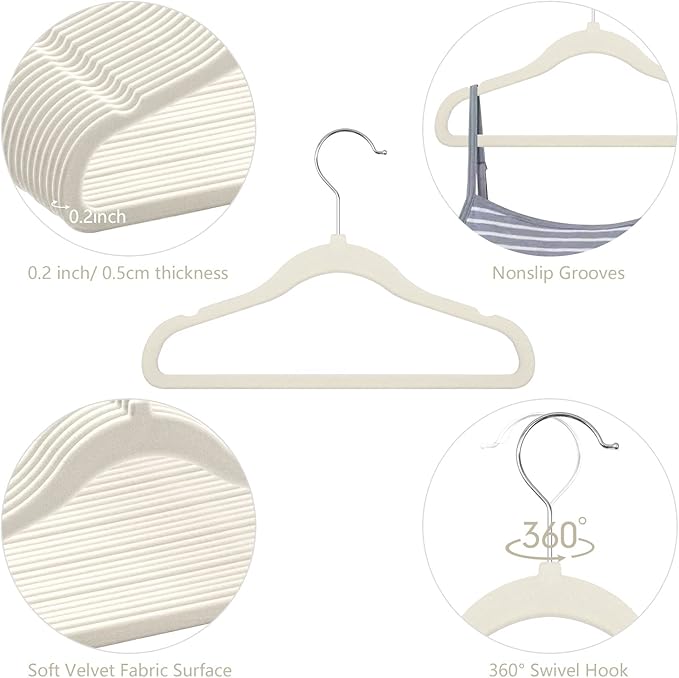 GoodtoU Kids Velvet Hangers,30 Pack Baby Hangers for Closet Non Slip Velvet Clothes Hangers Coat Hangers for Toddler Children Infant Hanger (Ivory 30Pack)