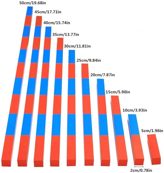 Home Version Montessori Numerical Rods Wooden Red&Blue Number Rods Montessori Math Early Learning Material Numerical Rods 1.96in to 19.68in Math Preschool Training Kids Toys